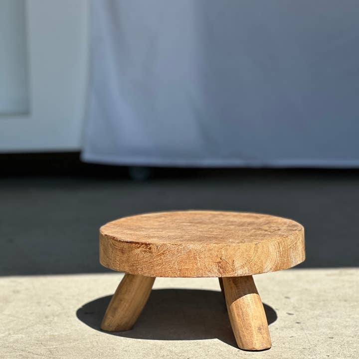 Office Objets - Wholesale Stool - Small low three-legged stool in upcycled blond teak D:30 H:1563