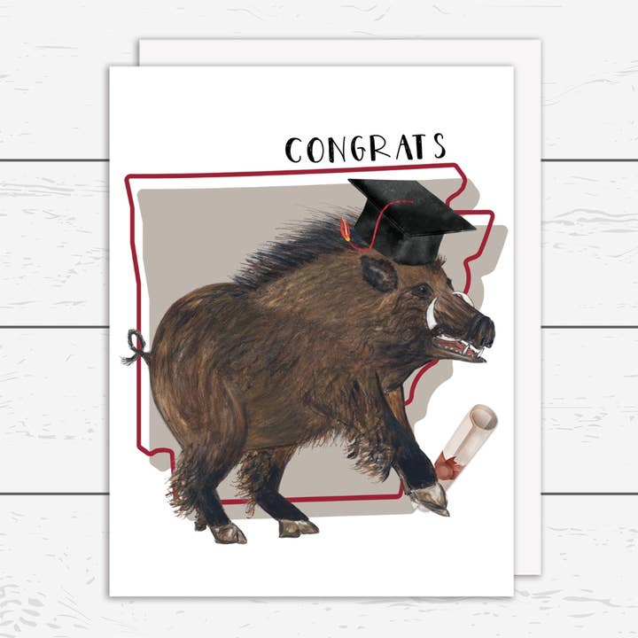 Arkansas Razorback Graduation Card for wholesale by Snorty Morty Designs