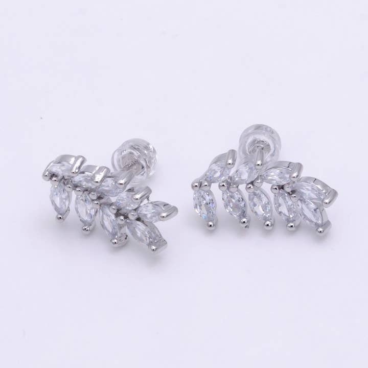 White Gold Filled 12mm Marquise CZ Leaf Stud Earrings | V088 for wholesale by Aim Eternal