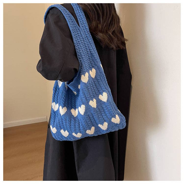 Dipped Shop - Vente Sac porté épaule – femme - Sac à bandoulière en tricot simple Love Print Color Block DPB110312