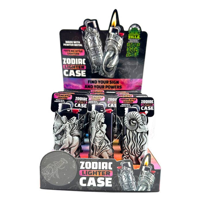 Novelty Brands - Wholesale Retailer Display - Home & Living - Metal Zodiac Lighter Case Assortment- 12/Display