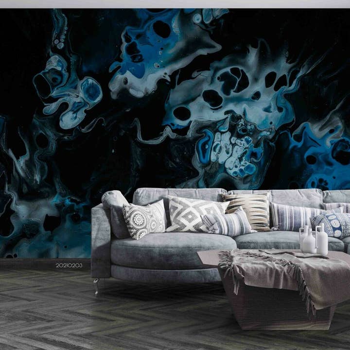 Fresque murale abstraite 3D Damaskeen bleu YXL 951 pour la vente par Jess Art Decoration