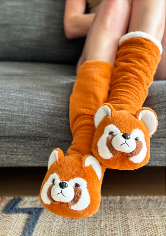 Oooh Yeah/Sock It Up/Oooh Geez Slippers - Wholesale Sock Slippers - Women's - Red Panda | Women's Plush Animal Slipper Socks1