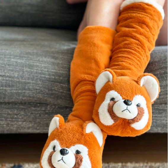 Oooh Yeah/Sock It Up/Oooh Geez Slippers - Wholesale Sock Slippers - Women's - Red Panda | Women's Plush Animal Slipper Socks1