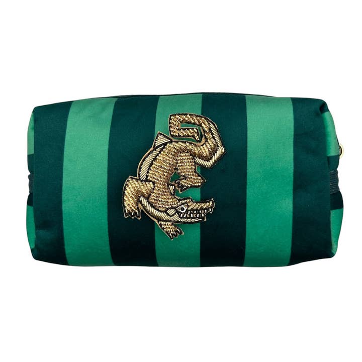 Bolsa de maquilhagem com risca verde-azulada e broche de crocodilo por atacado de Sixton London