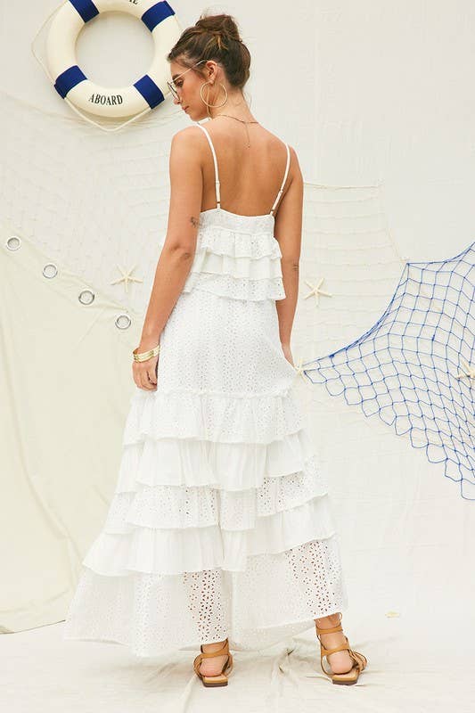 Off White Eyelet Ruffle Maxi Skirt for wholesale on Faire6