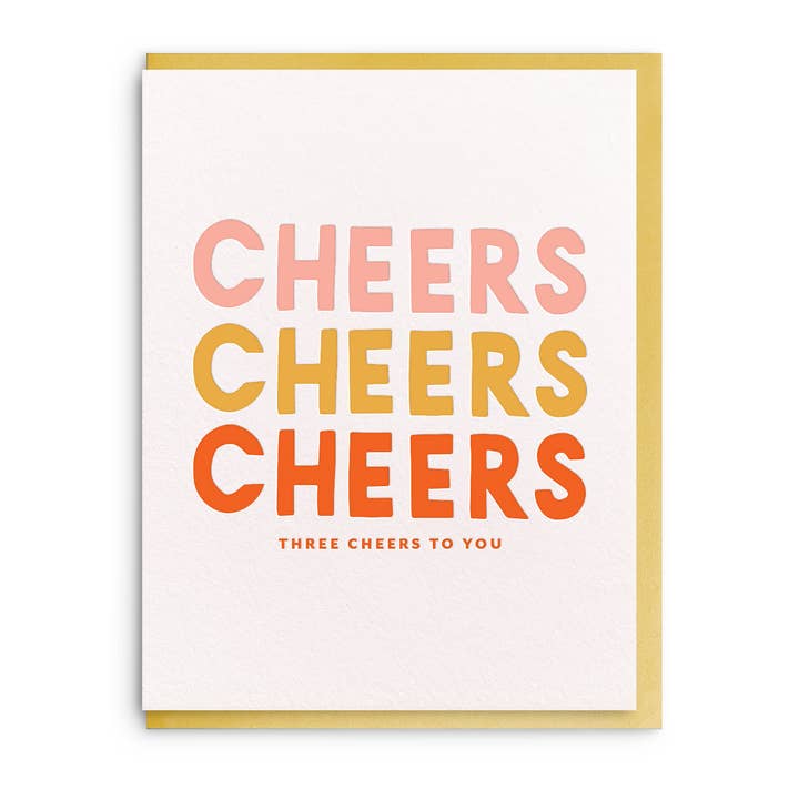 Three Cheers - Letterpress Congratulations Card for wholesale by Dahlia Press