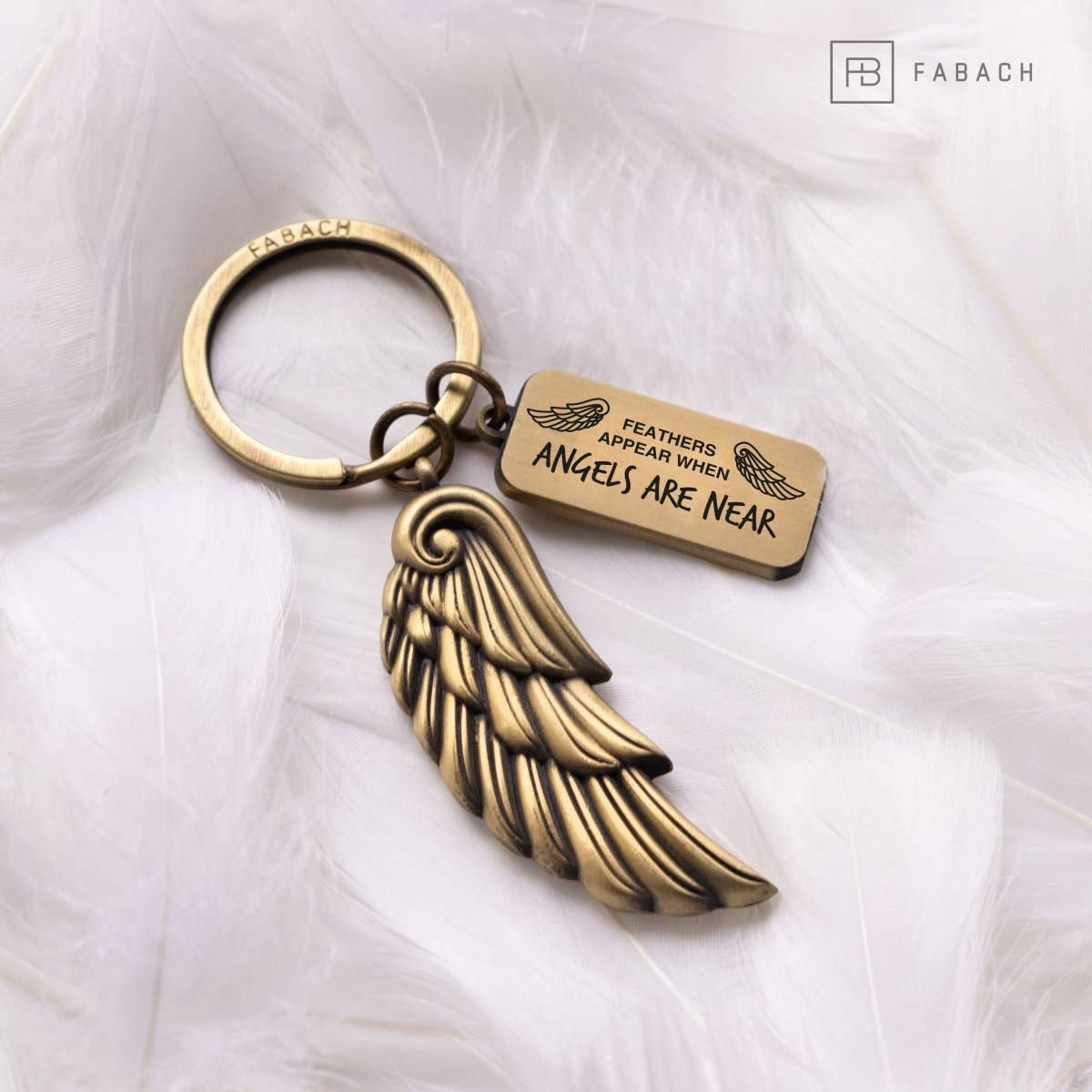 FABACH – Die Schlüsselanhänger-Schmiede - Wholesale Keychain - Unisex - Angels Angel Wing Key Ring - Engraved with Message “Feathers Appear When Angels Are Near” Angel Wing Lucky Charm10