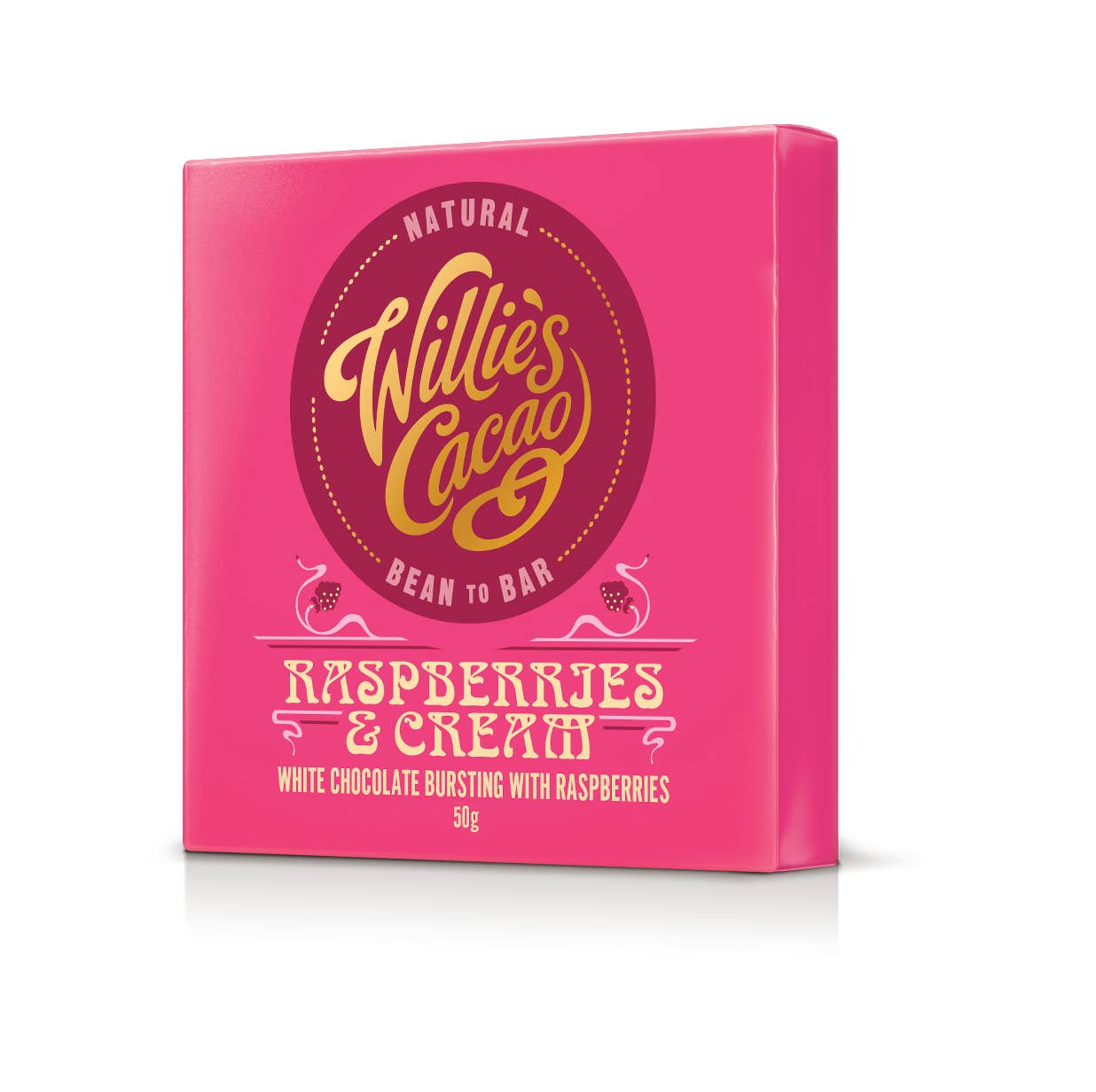 Willie's Cacao – wholesale Chokladkaka – Hallon och grädde. Vit choklad med hallon 50 g