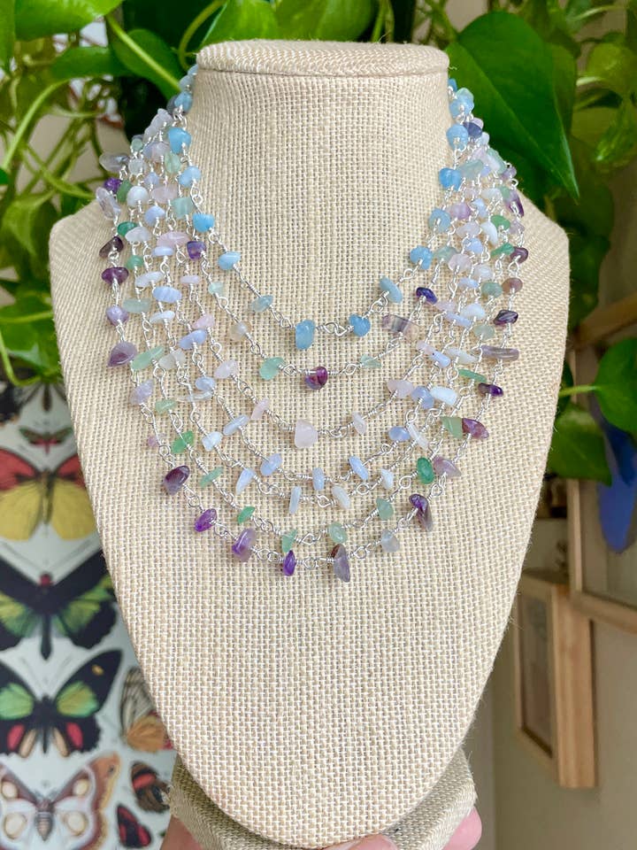 Silver Dainty Crystal Chain Link Chokers for wholesale by Bohindie Silver