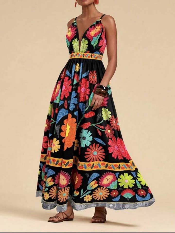 Rosa Clothing - Wholesale Dress - Women's - Ethnic Style Fashion Sexy Slim Print Slip Dress