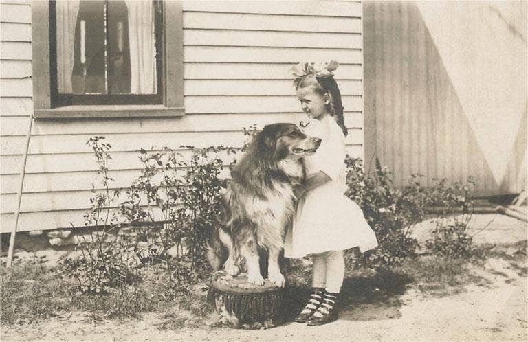 Found Image Press – Engroshandel Klistermærke – Klistermærke PZ-43 Lille pige med collie0