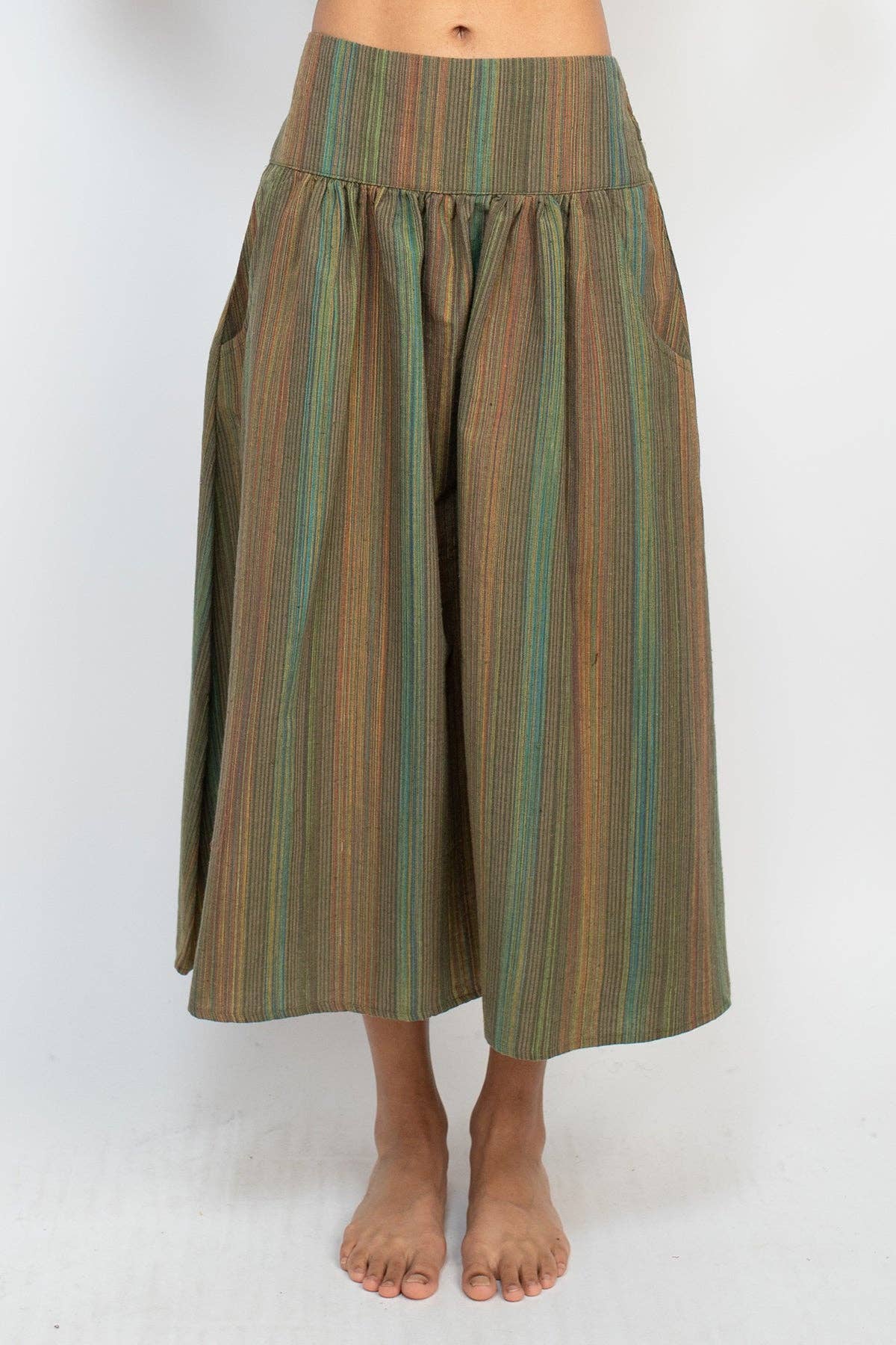 Moss Striped A Line Midi Skirt for wholesale on Faire0