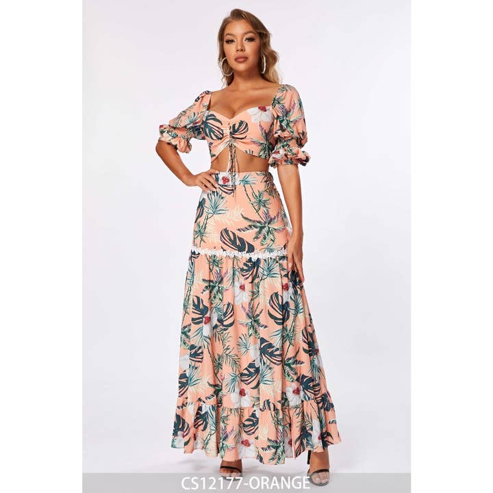 Printed maxi skirt set for wholesale by Chicways