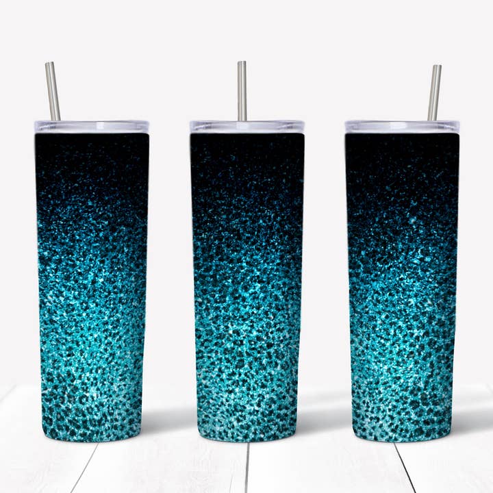 Glitter Blue Ombre 20 oz Straight Transfer pour la vente par Rustic Pineapple