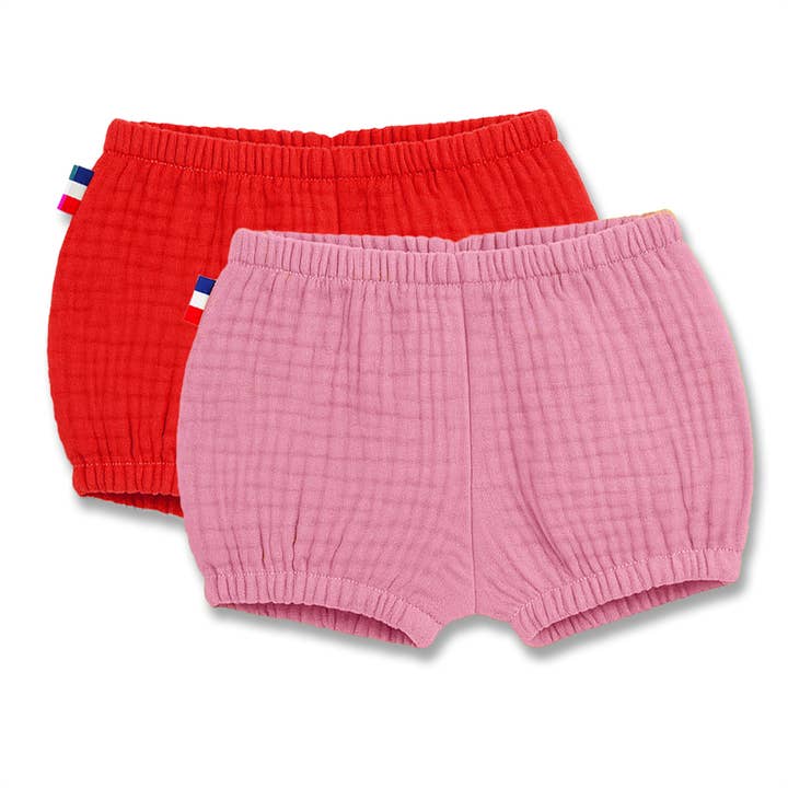Bloomers en coton biologique en rose et fraise pour la vente par PAPATE