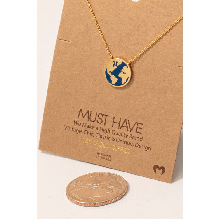 Fame Accessories - Wholesale Pendant/Charm Necklace - World Map Disc Pendant Necklace1