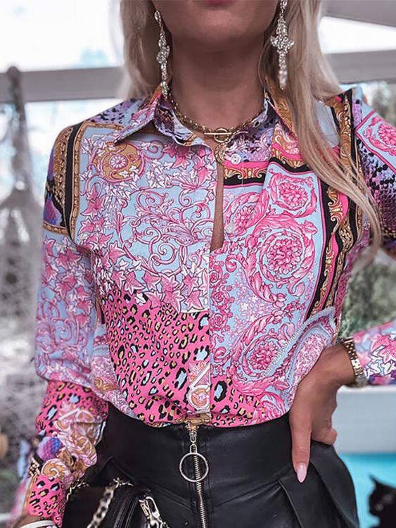 HOT PINK cheetah scarf print long sleeve shirt for wholesale on Faire