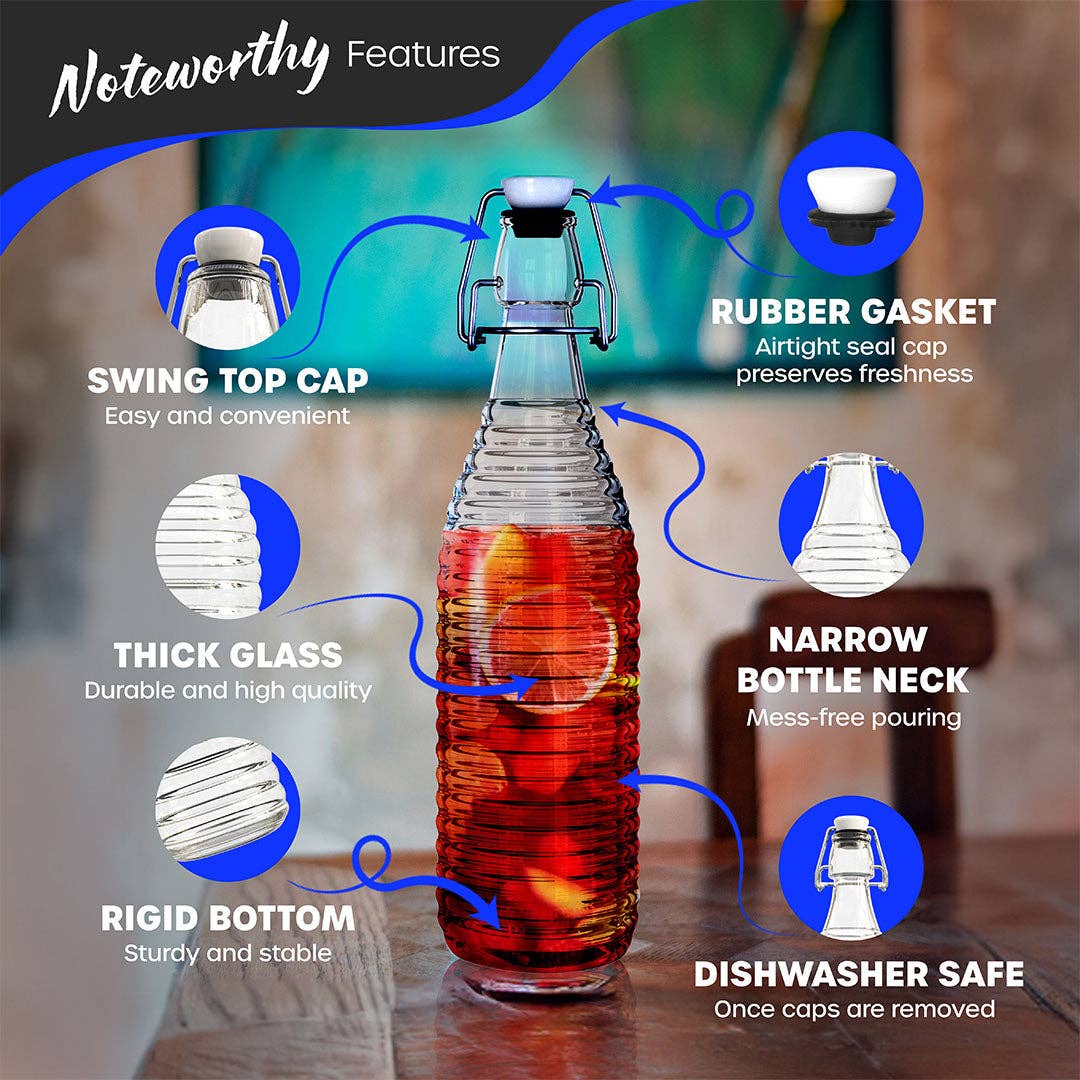 Nevlers - Wholesale Jar - Nevlers 33 oz Ringed Swing Top Glass Bottles (Pack of 6) | Includes Funnel, Brush, Tags, Shrink Wrap and Marker1