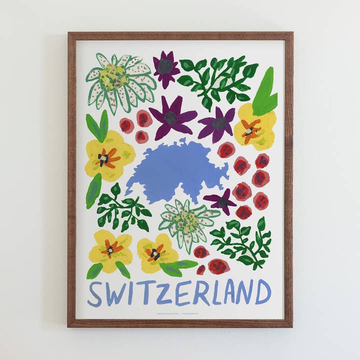 Impression à la gouache de Suisse pour la vente par 50 States of Beauty