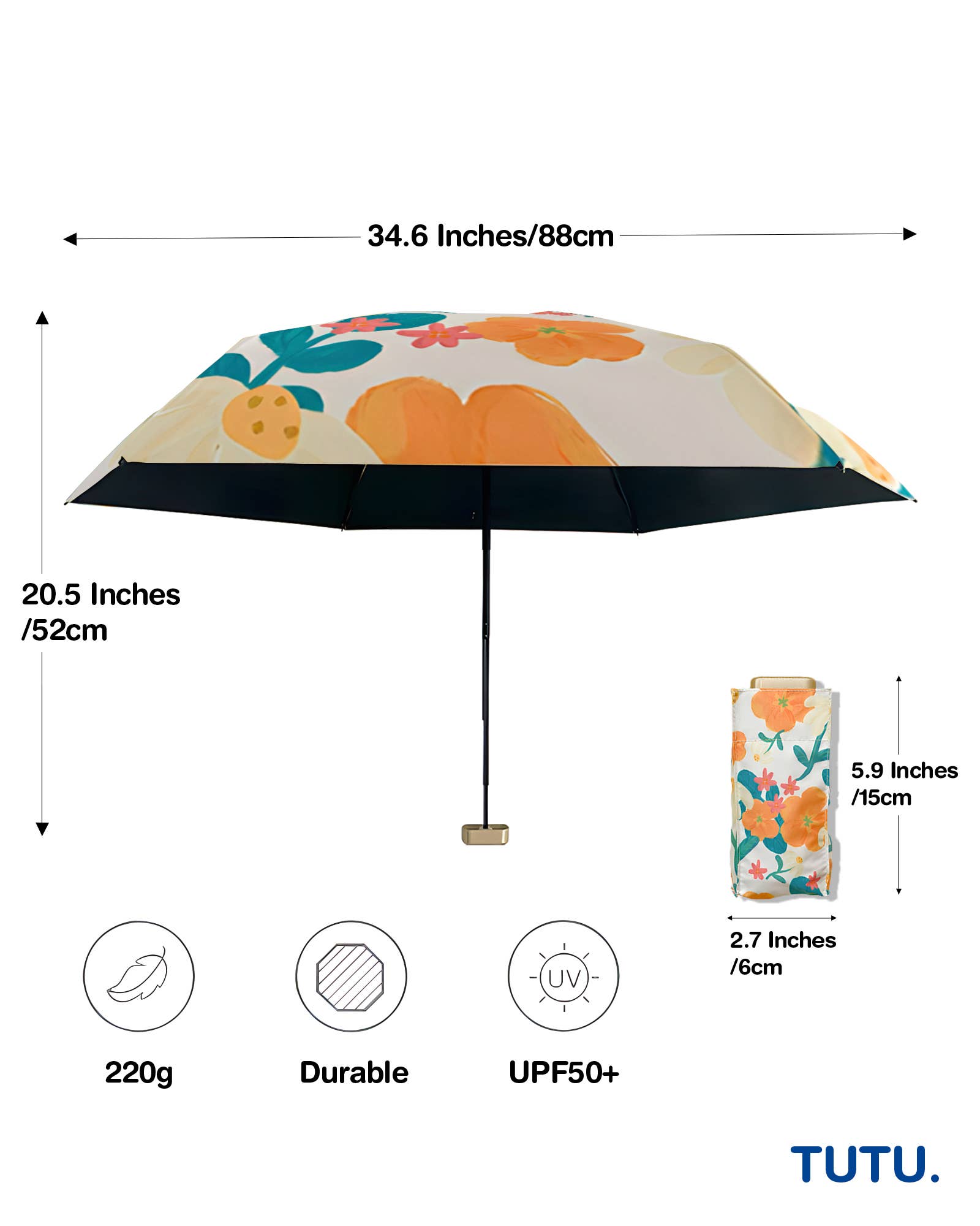 TUTU Home - Tableware & Decor - Wholesale Umbrella - Women's - White "Printemps" Floral Pocket Mini Umbrella3