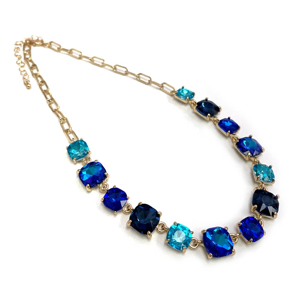 StarryNYC - Vente Collier maille et chaîne - Collier à chaîne à maillons en cristal carré en verre taillé en coussin9