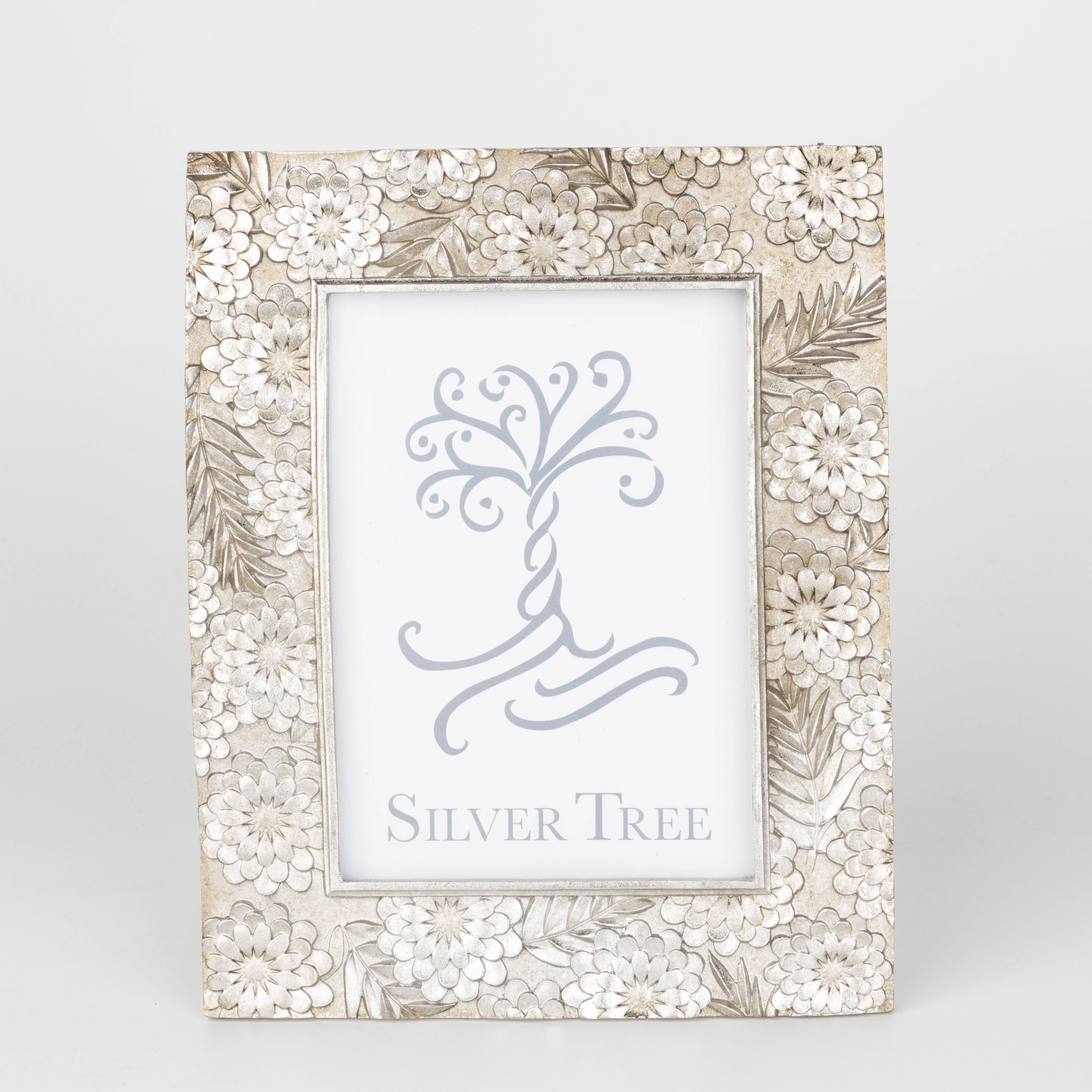 Silver Tree Home & Holiday - Wholesale Picture Frame - GE00652: Floral motif frame,slv,fit 5x7in1