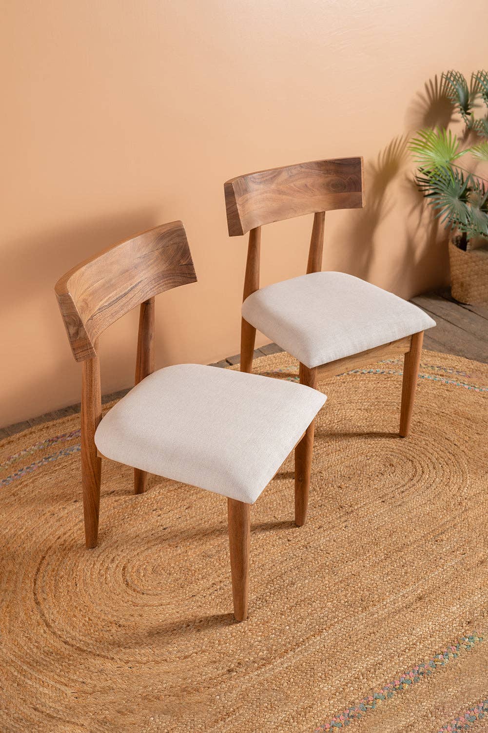 Ian Snow Ltd – wholesale Chair – Cormac Acacia Wood Natural Finish Upholstered Dining Chair0