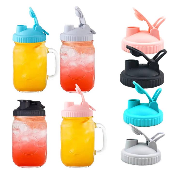 Vigor Path - Wholesale Drink Lids - Variety pack of 4 Wide Mouth Canning Lids with Flip-Top Seals for Mason Jars - Reusable, Leak-Proof and Ideal for Pouring Milk, Coffee, Lemonade and More (Jars not Included)