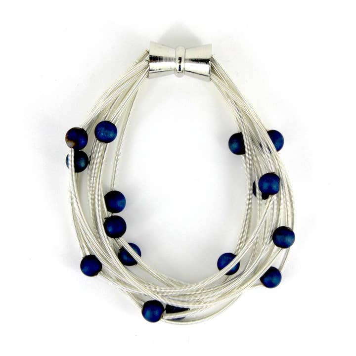 Sea Lily - Wholesale Beaded Bracelet - 10 Layer White Beaded Bracelet with Blue Geode0