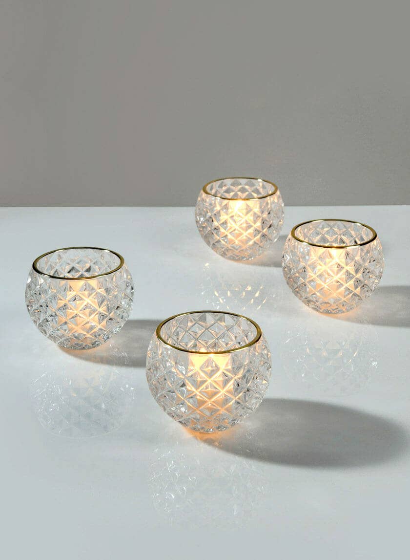 Jamali Garden - Wholesale Candle Holder - Gold Rim Diamond Glass Fishbowl Tea Light Holder1