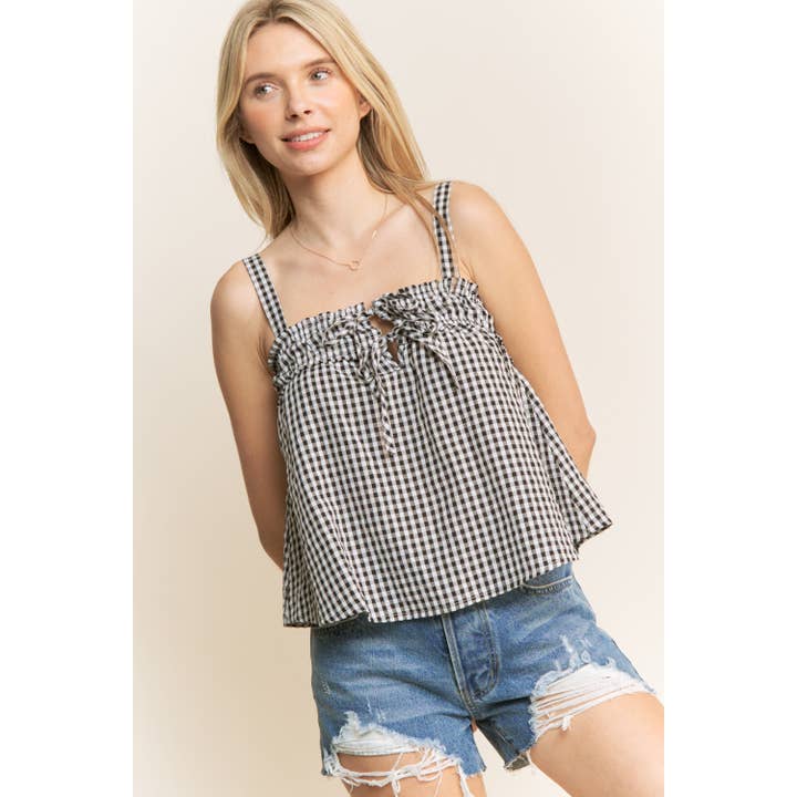 Sweet Generis - Wholesale Tanktop - Dames - GINGHAM RUFFLE BABYDOLL CROP TANKTOP1