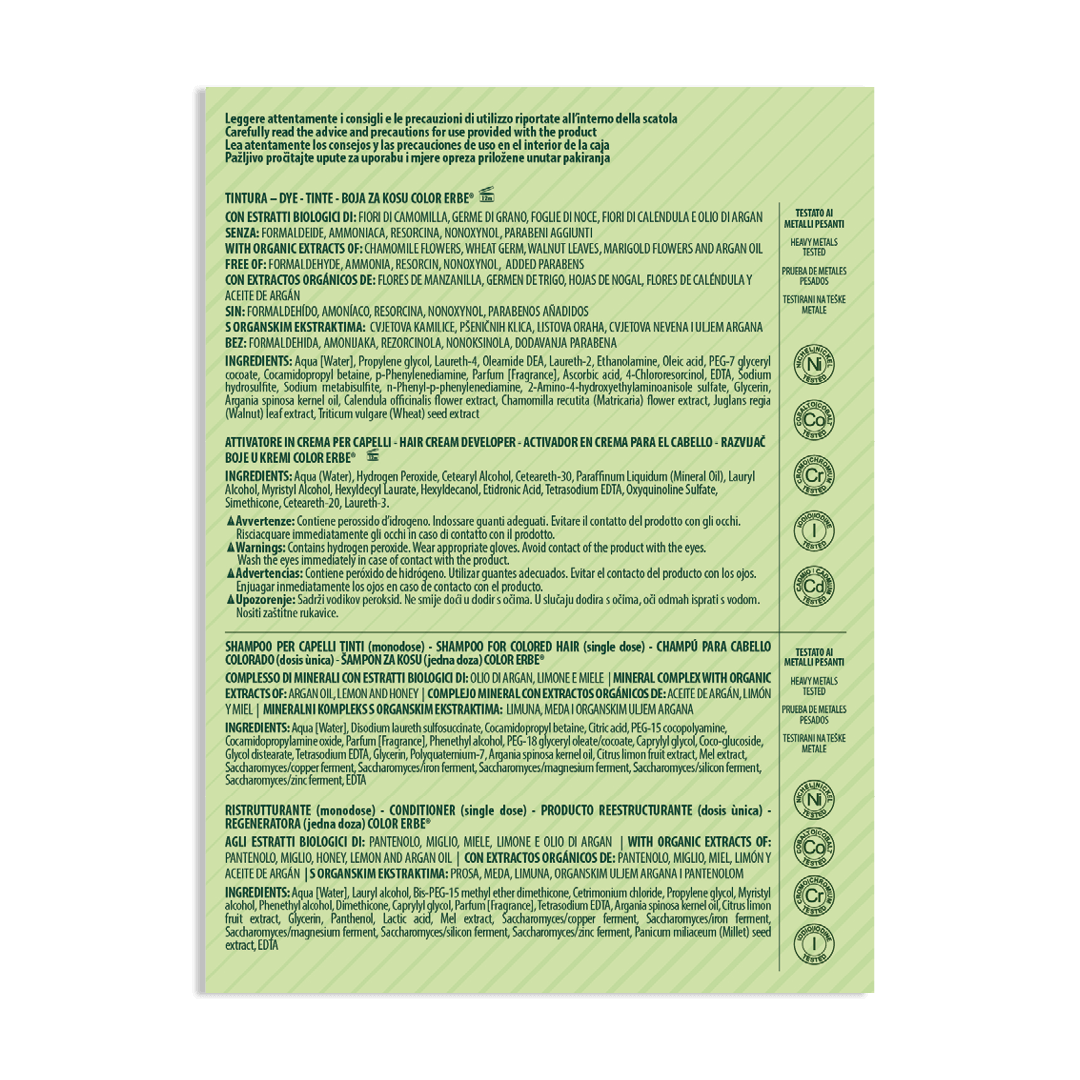 COLOR ERBE - Wholesale Hair Dye - Light Brown Organic Herbal Color Dye (5.0) - Made in Italy2