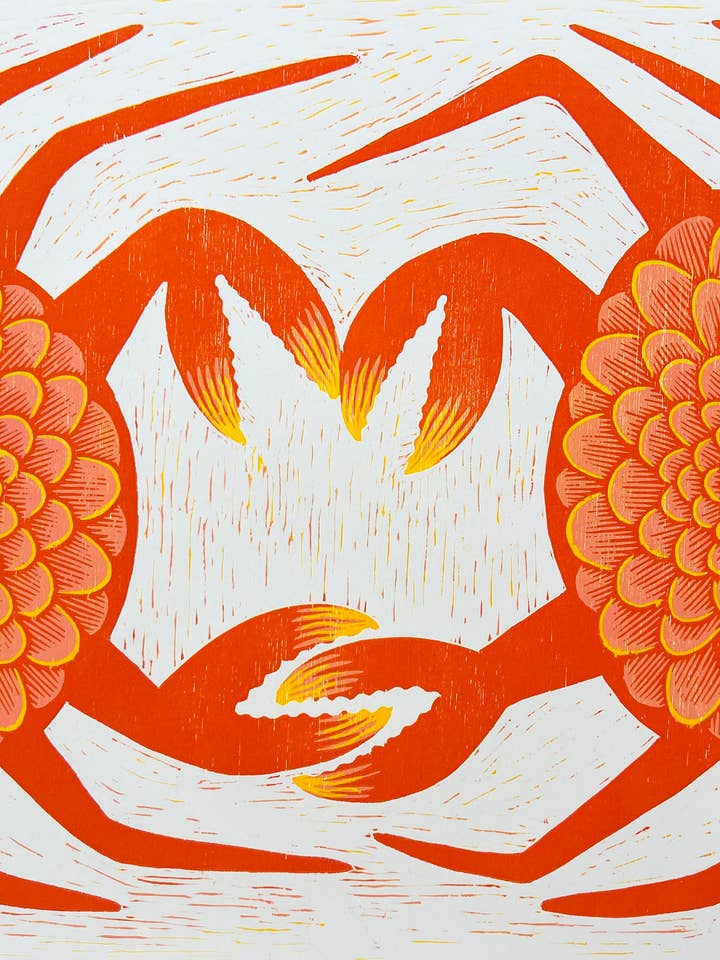 Love Crabtually - Original Woodcut Print for wholesale by Strangford