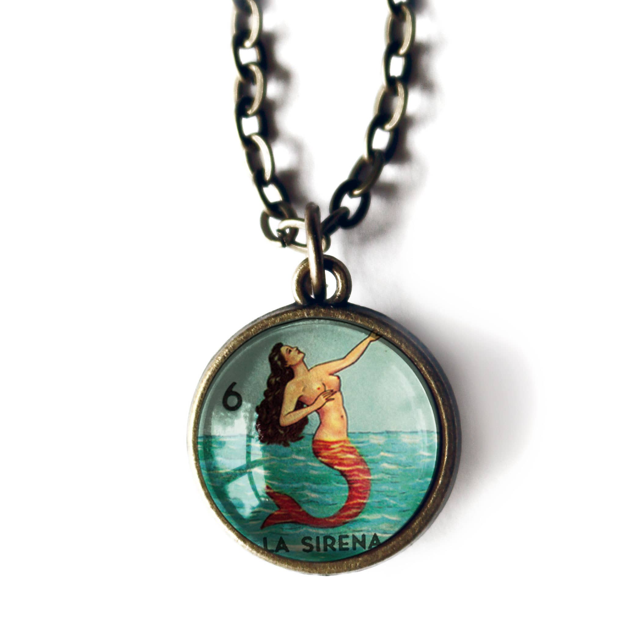 The Divine Iguana - Venta al por mayor Collares con colgantes/abalorios - Collar con colgante de sirena de Lotería, simple y reversible, de La Sirena0