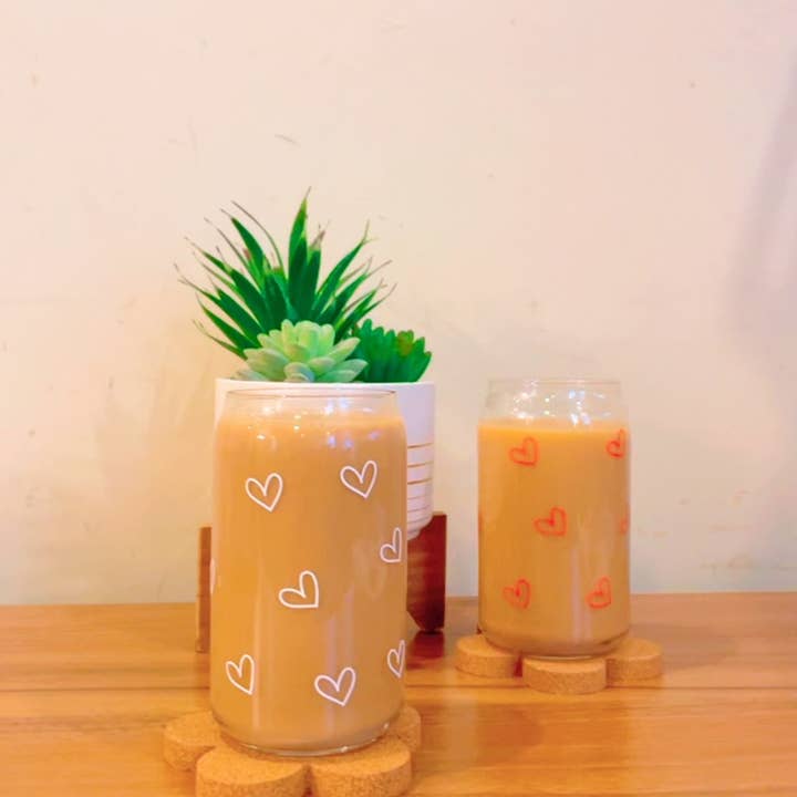 Pink pretty designs - Wholesale Drinking glass/cup - Heart shape can glass white2