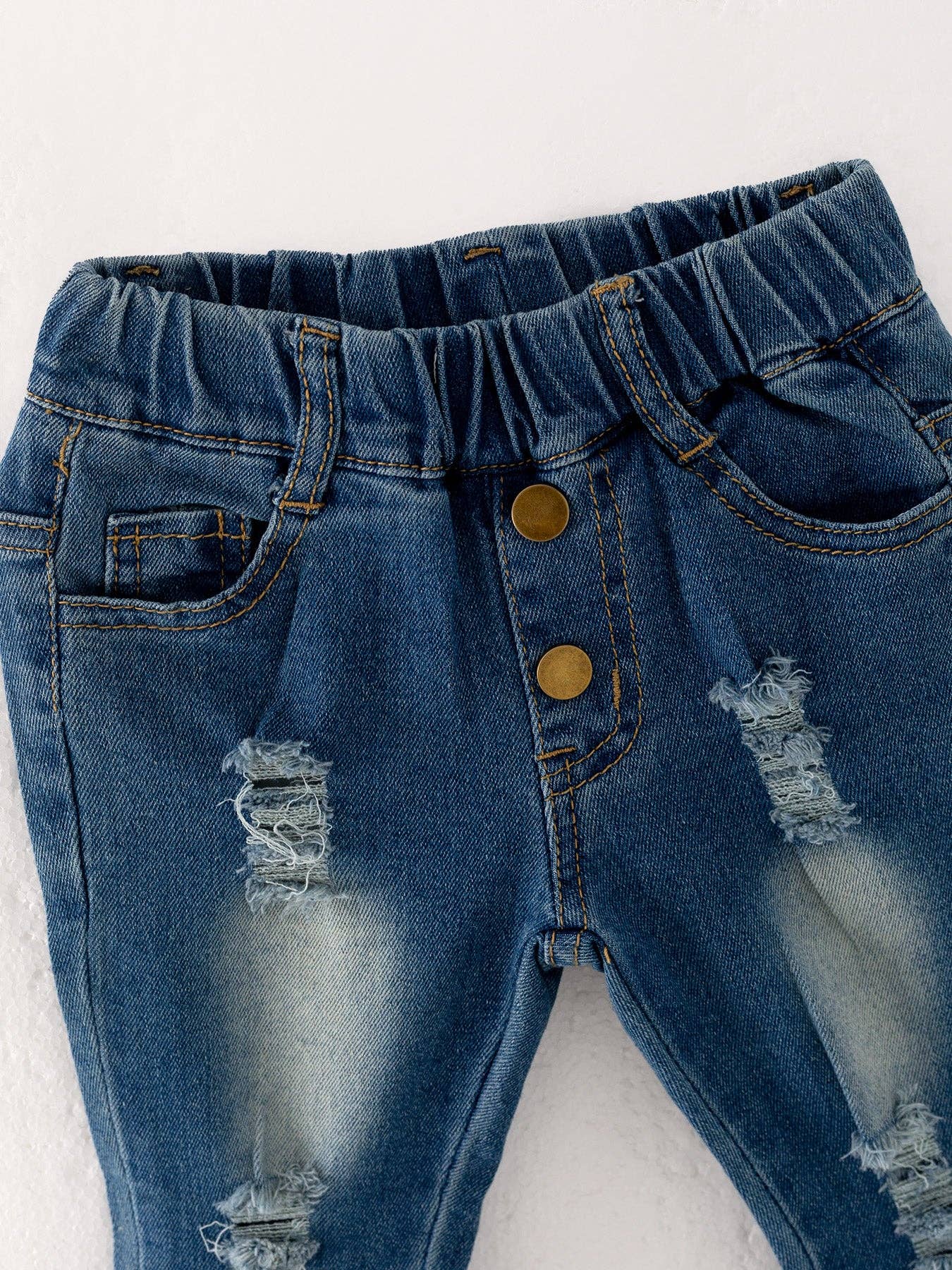 Rylee Faith Designs - Vente Jean – enfant - Pantalon en jean à bas évasé à couche serrée et élastique2