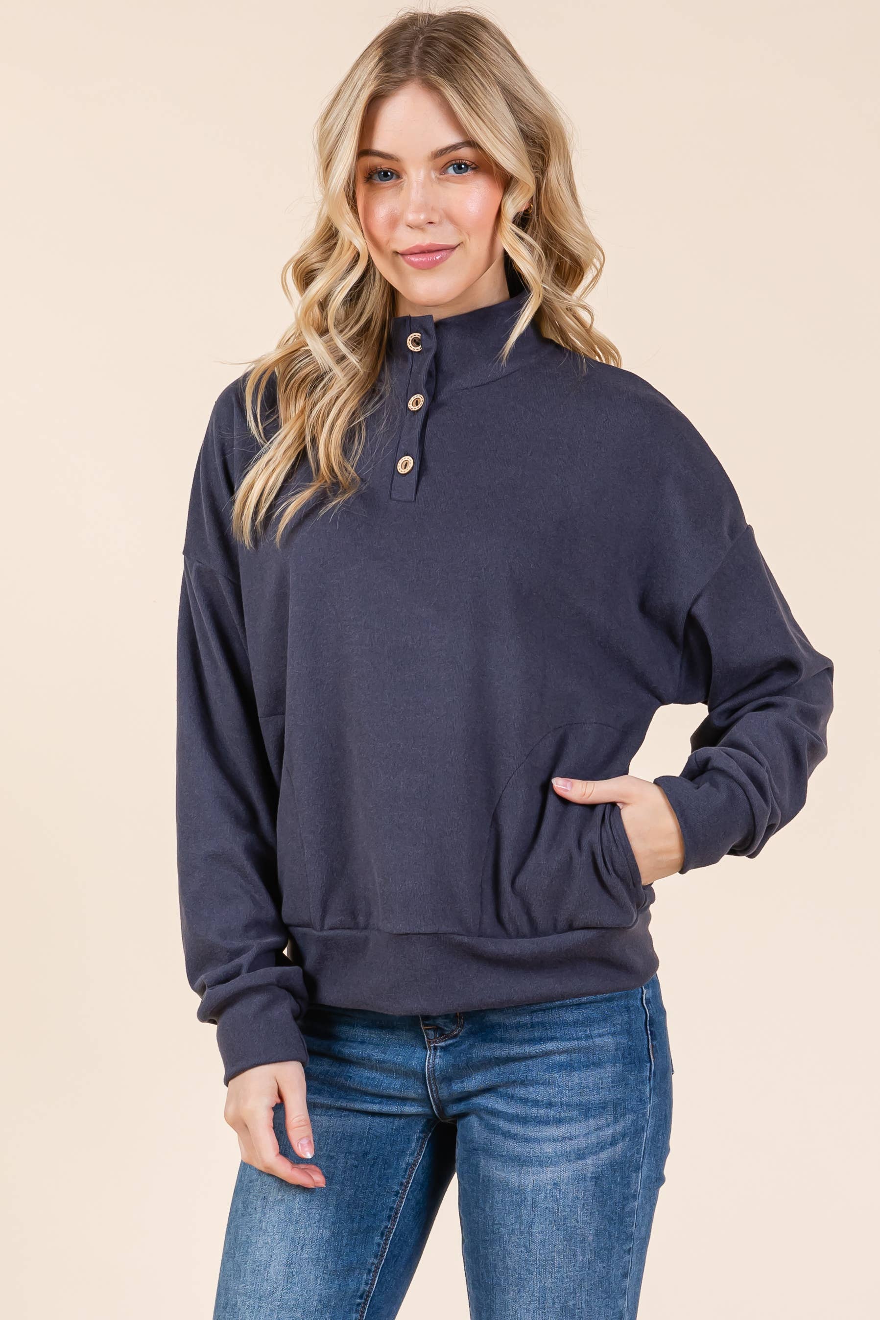 BOMBOM - Wholesale Sweatshirt - Women's - TL2016 QUARTER BUTTON PULLOVER2