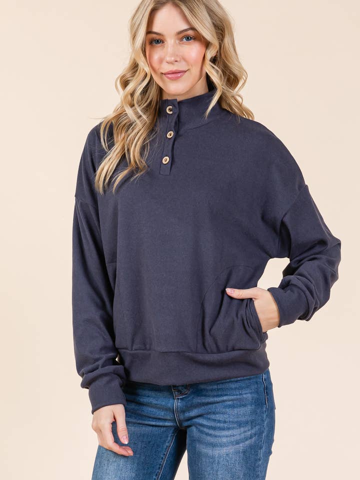 BOMBOM - Wholesale Sweatshirt - Women's - TL2016 QUARTER BUTTON PULLOVER2