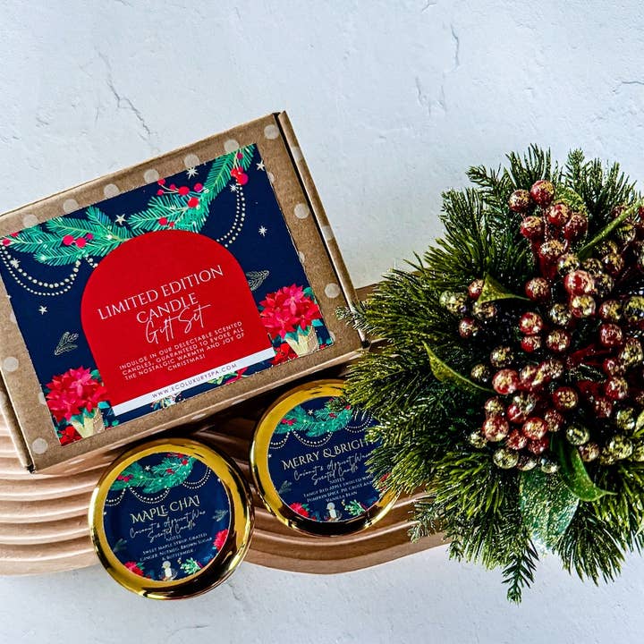 Coffret Cadeau Bougies de Noël (Coffret Cadeau 2 pièces) pour la vente par Eco Luxury Spa Co.