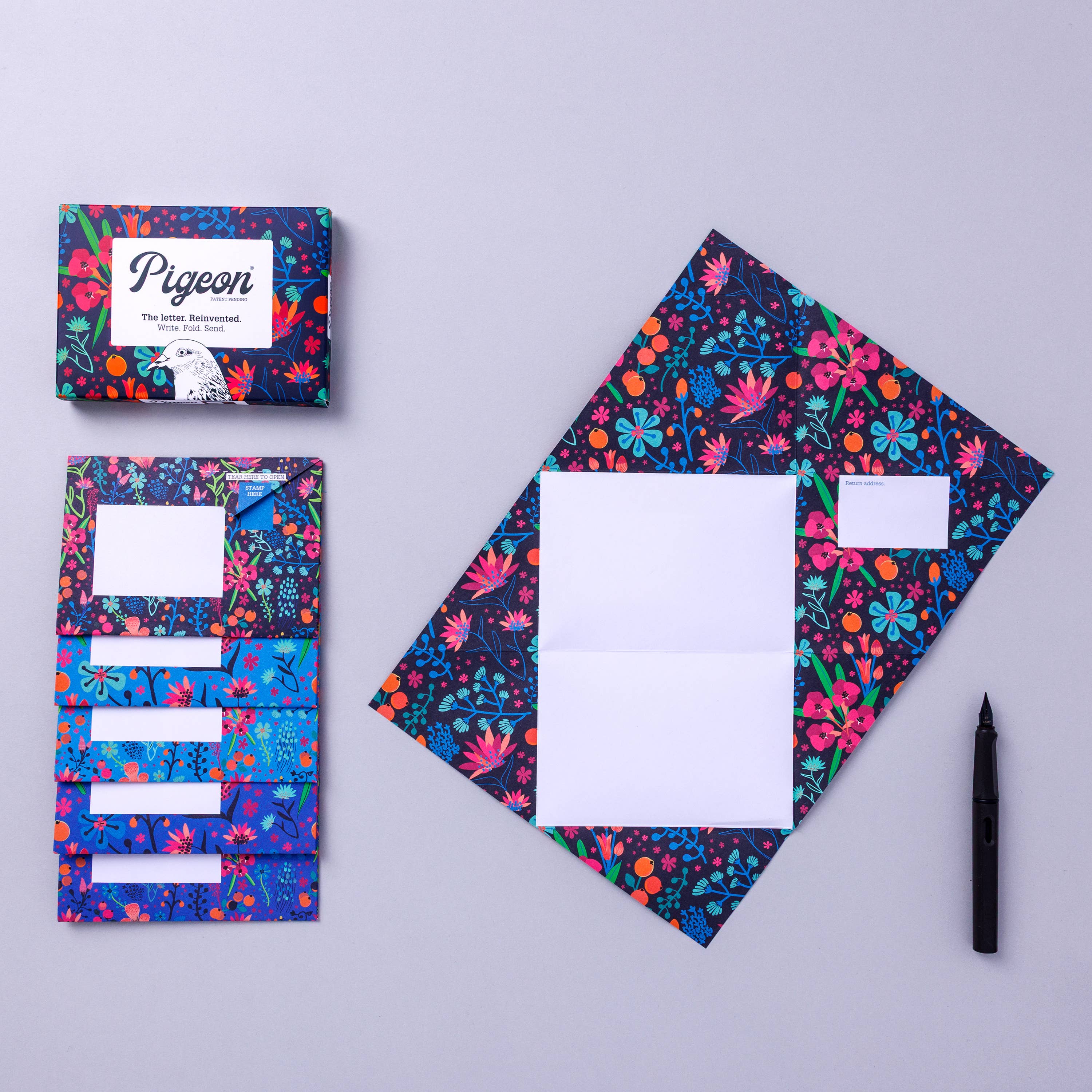 pigeonposted - Wholesale Stationery/Notecard Set - Midnight Garden Botanical Folding Letter Set - pack of 61