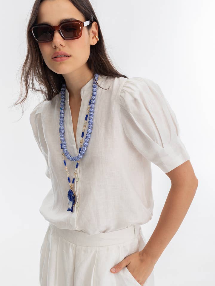 Athina Linen Shirt - White for wholesale on Faire
