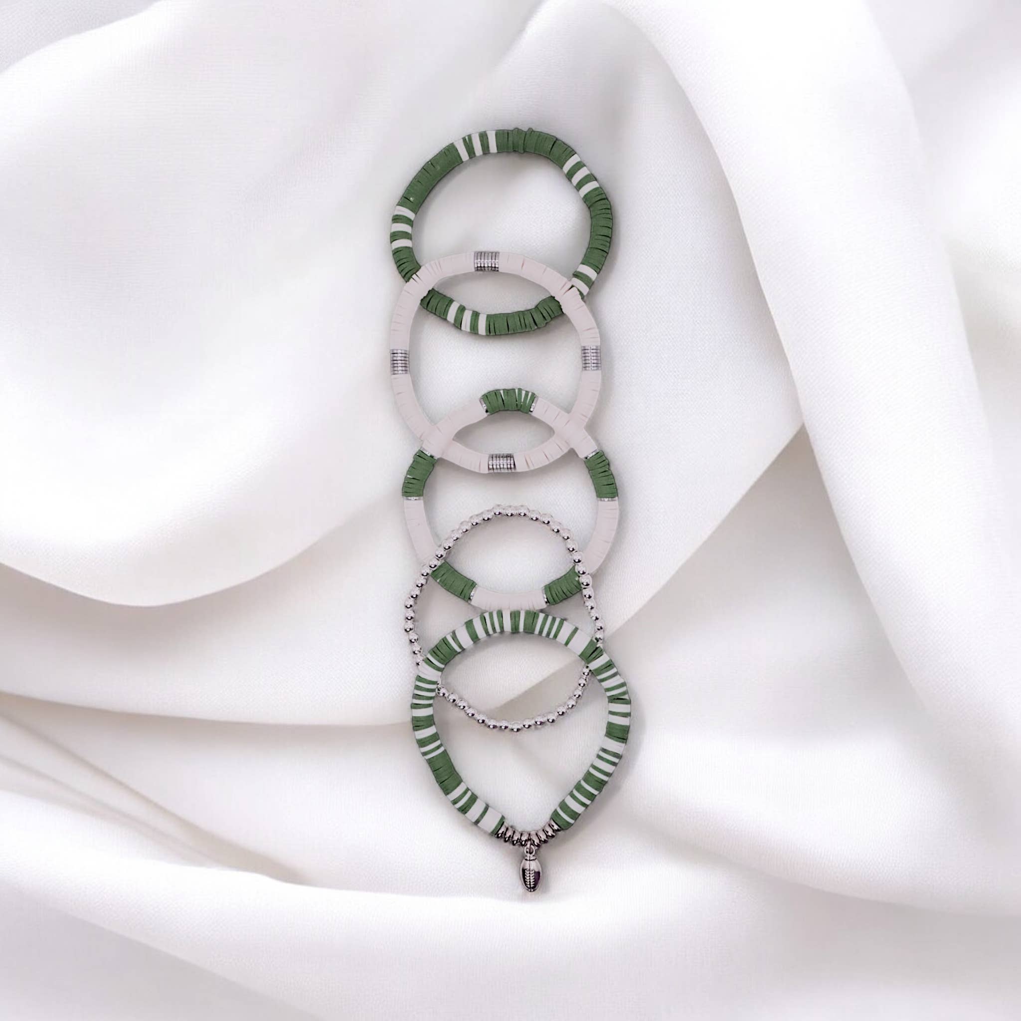 Fish Towne Designs, LLC - Wholesale Jewelry Set - Green and White Game Day Bracelet Stack5