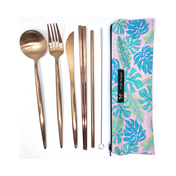 Meli Wraps - Wholesale Assorted Cutlery Set - Travel Eco Pack in Kahanu print- Reusable Cutlery Pouch
