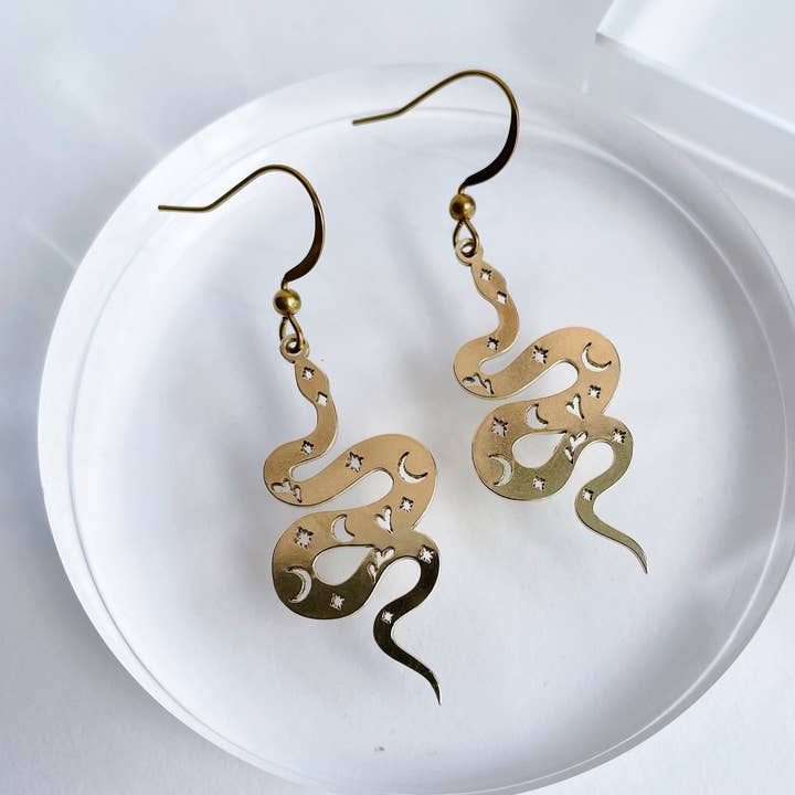Magical Snake Earrings ~ Brass for wholesale by GeoMetricGem