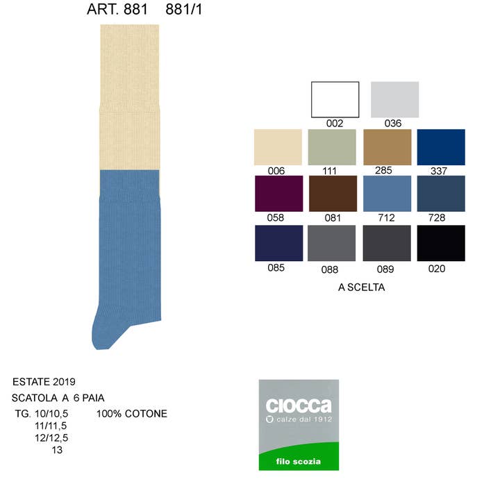 Kniestrümpfe aus 100% Filo Scozia Cotton 1:1 Rippstrick — Made in Italy (881) für den Großhandel von Ciocca