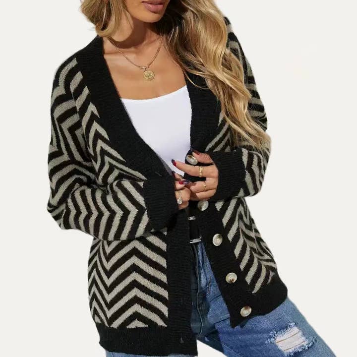 BLACK MULTI Warm Up Striped Button Down Knit Cardigan Sweater for wholesale on Faire4