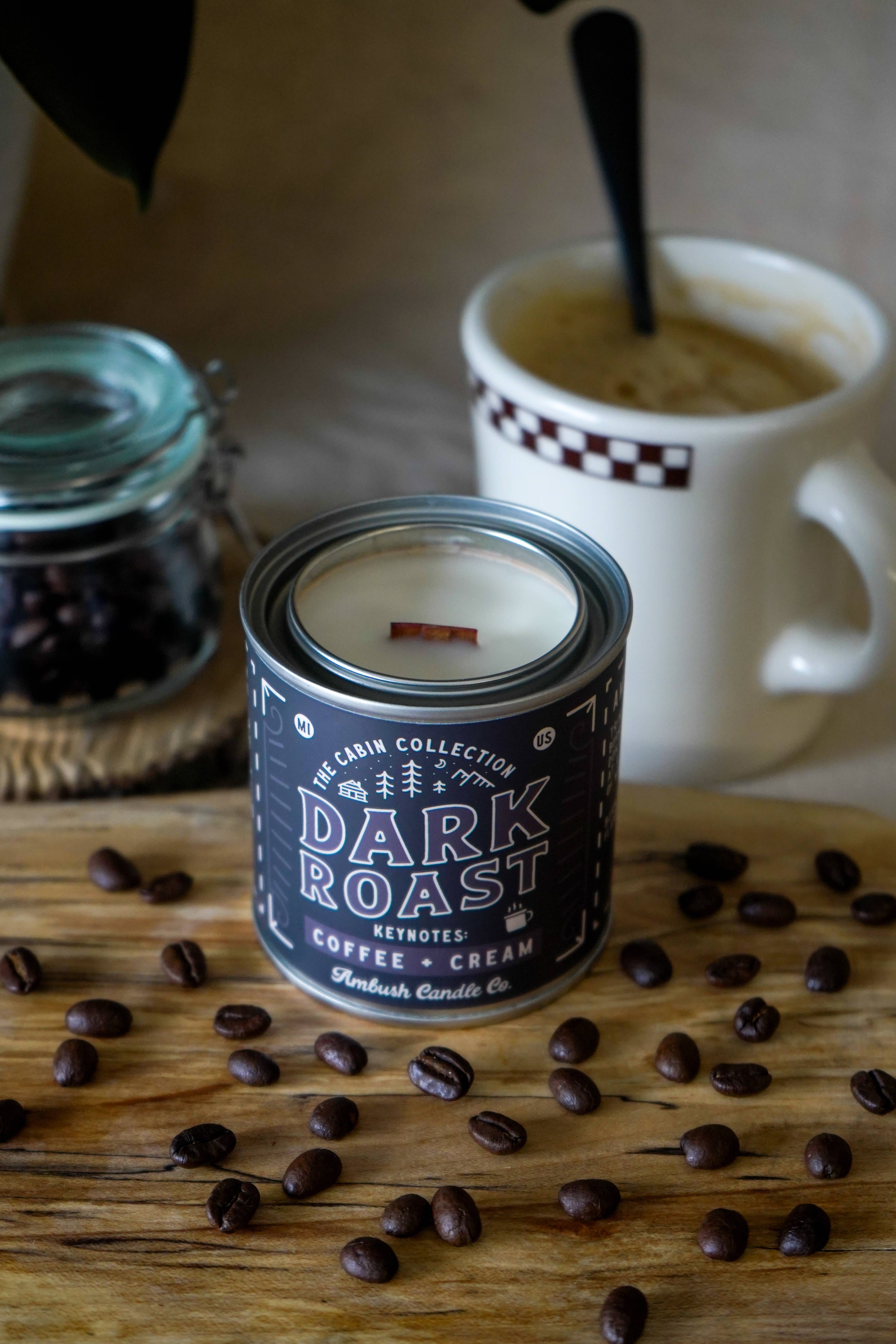 Ambush Candle Co. - Venta al por mayor Velas en tarros - Dark Roast | Vela de soja de 8 oz con café y crema3