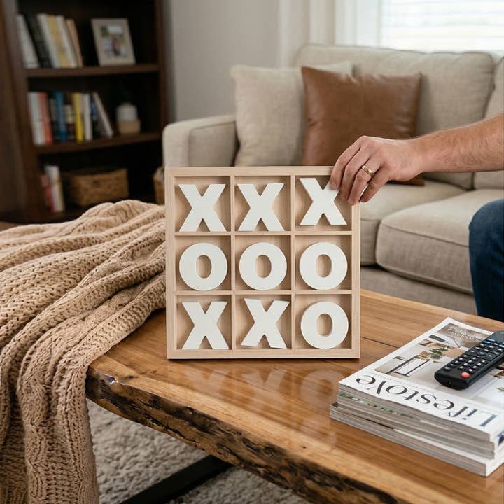 Gia Roma - Wholesale Decorative Tabletop Object - Wooden Tabletop Game + Decor, Tic Tac Toe Wood Game, Rustic9