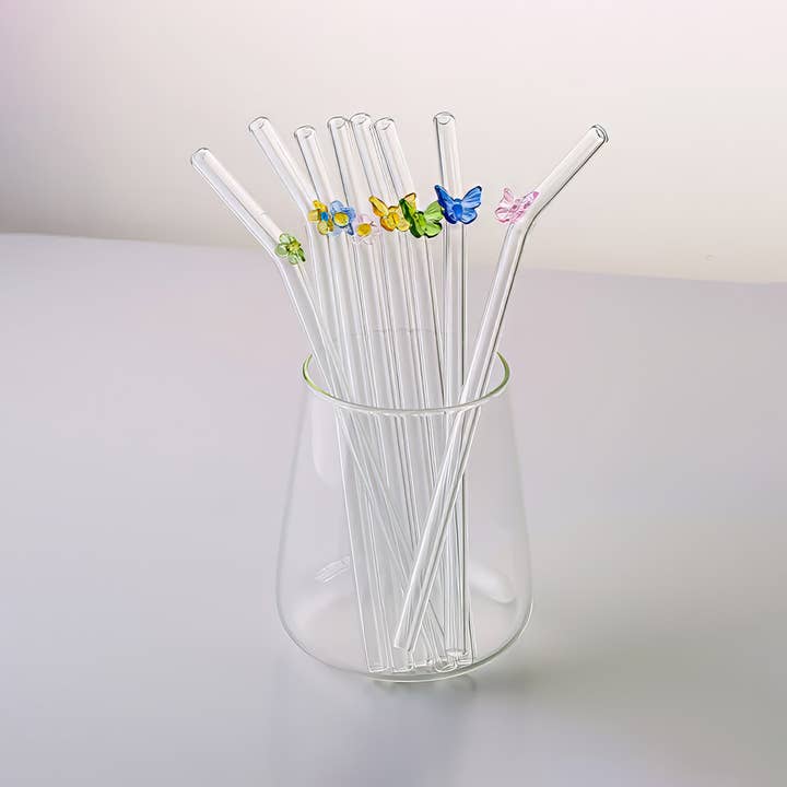 TUTU Home - Vente Paille - Ensemble de pailles en verre « Papillon » Little Butterfly en 4 couleurs